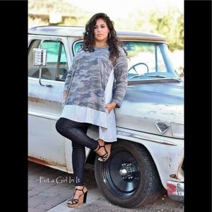 Heimish USA OVERSIZED CAMOUFLAGE CAMO POCKETS TUNIC TOP or DRESS Size SMALL